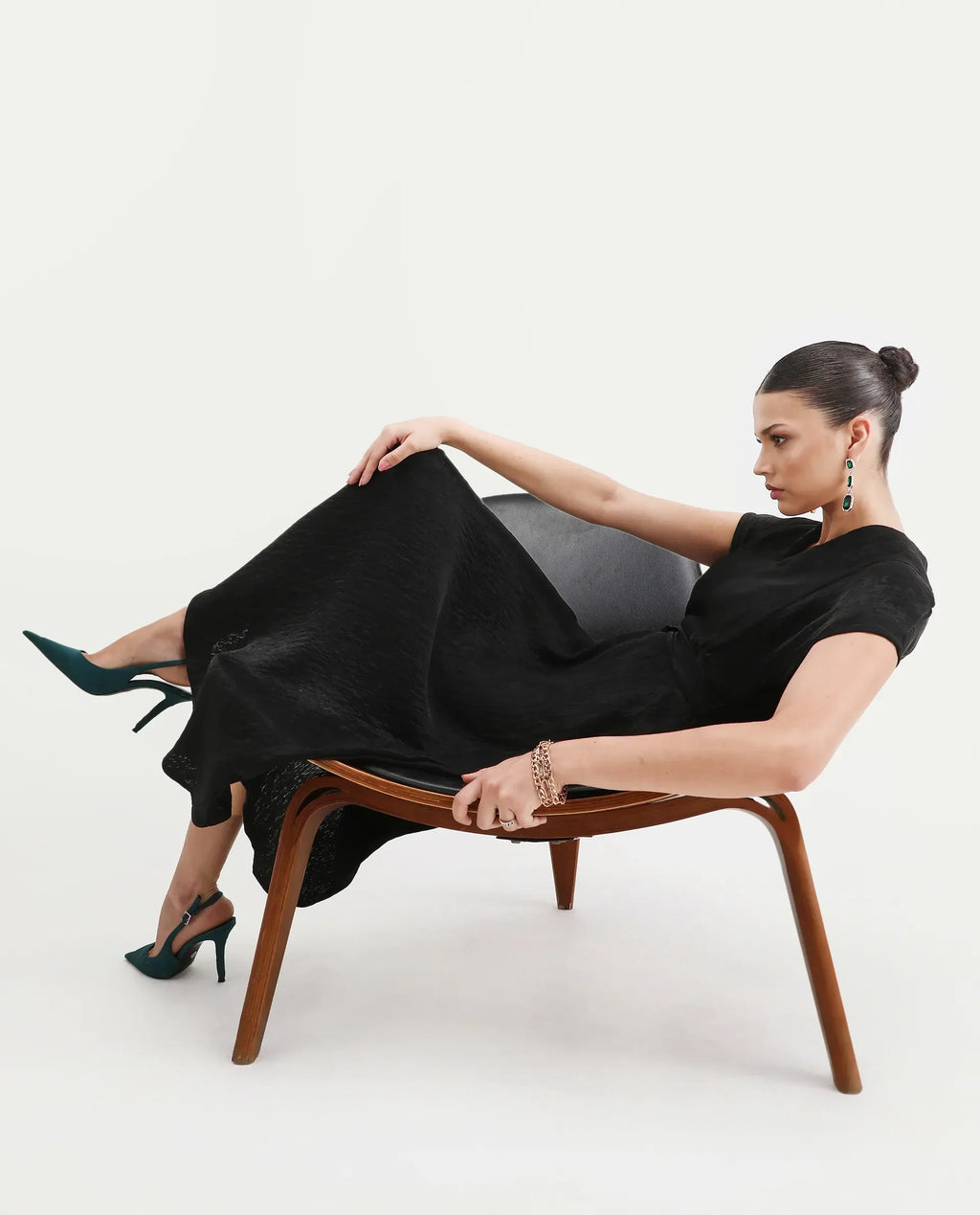 Rareism Women's Aviha Black Nylon Blend V-Neck Flared Plain Dress