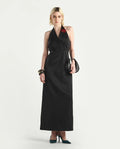 Rareism Women's Avila Black Polyester Halter Neck Fitted Plain Dress