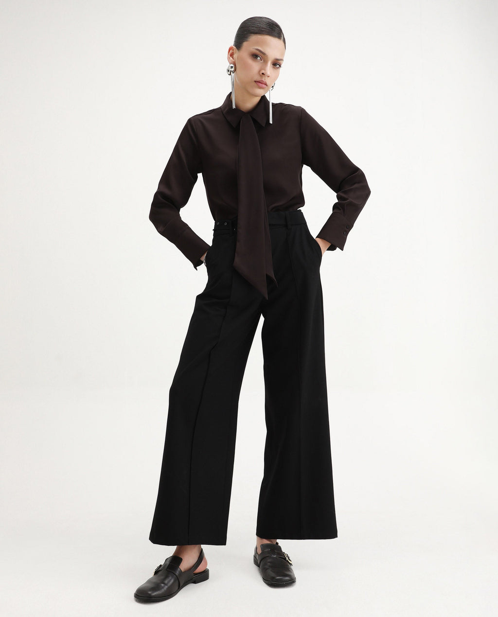 Rareism Women's Aviol Brown Polyester Collared Neck Regular Fit Shirt