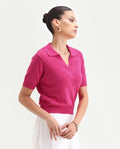 Rareism Women's Basel Flouroscent Pink Linen Blend Polo Neck Plain Regular Fit Polo