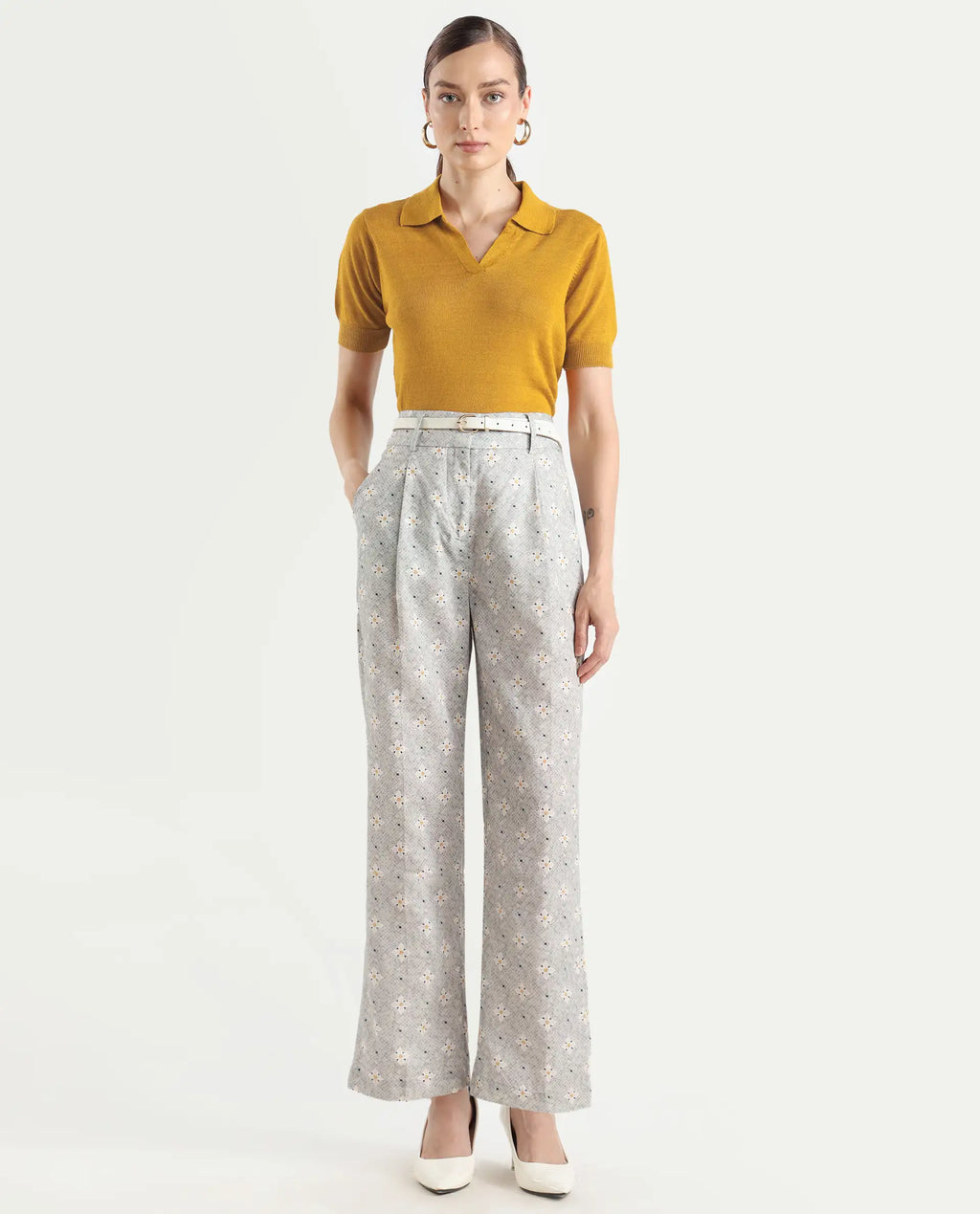 Rareism Women's Basel Yellow Cotton Linen Polo Neck Plain Regular Fit Polo