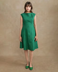 Rareism Women's Bhlaski Green Cotton Round Neck Plain Sleeveless Knee Length Straight Fit Dress