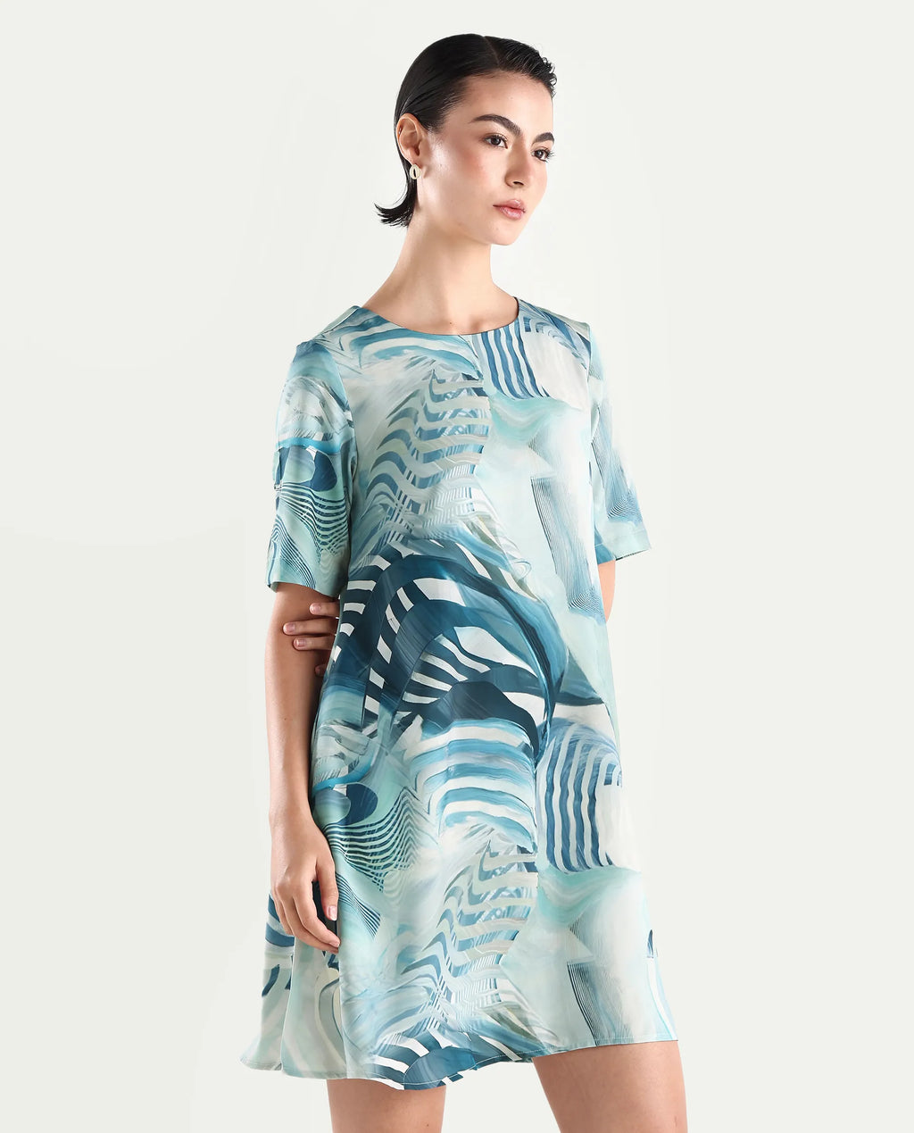Rareism Women's Boberni Multi Polyester Blend Crew Neck Abstract Print Mini A-Line Dress