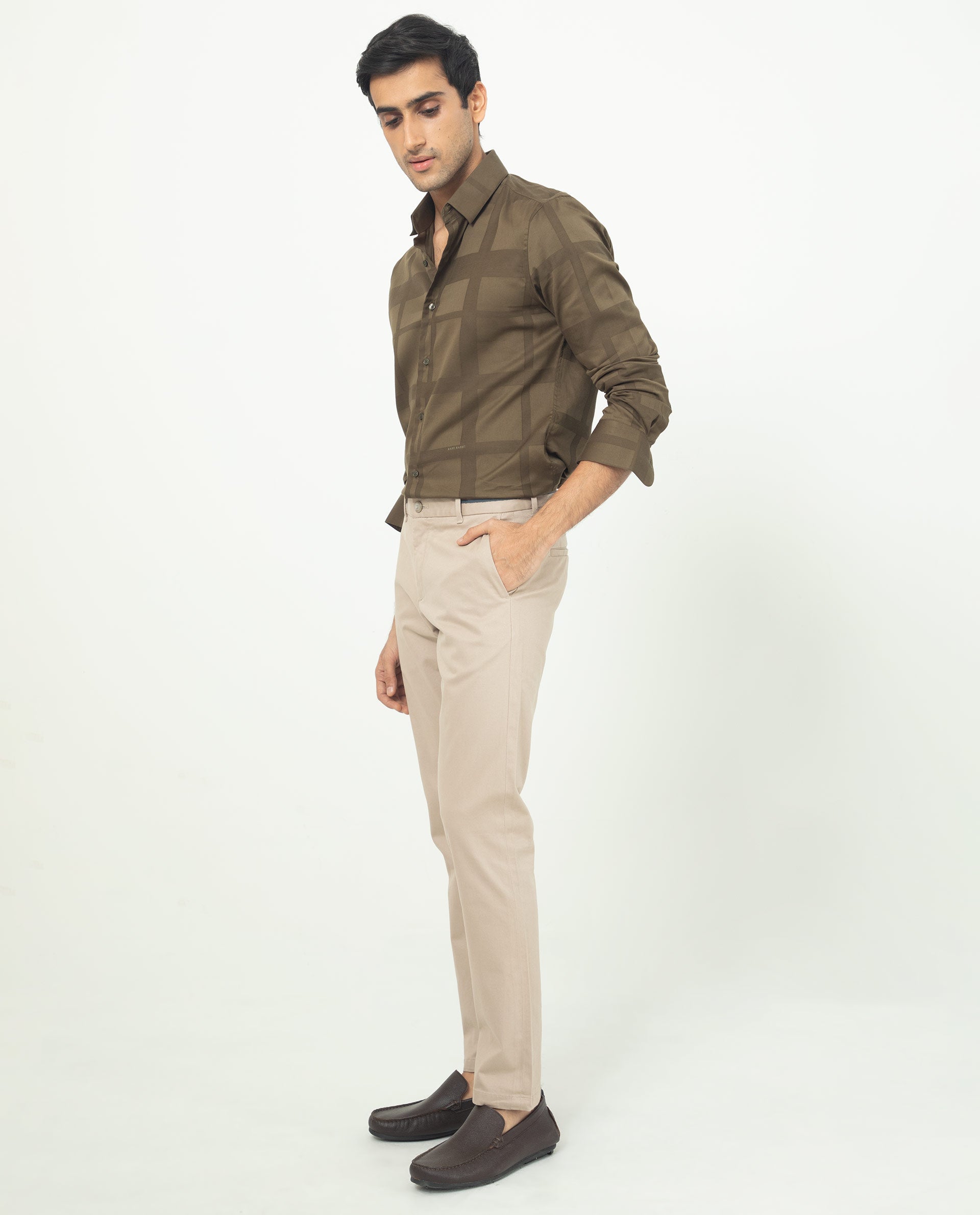 Rare Rabbit Men's Boxlines Olive Cotton Checked Print Regular Fit Full Sleeve Collared Shirt