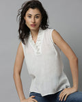 Rareism Women Breeze White Top Sleeveless