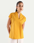 Rareism Women's Buijit Yellow Polyester Blend V-Neck Plain Extended Sleeves Regular Fit Top