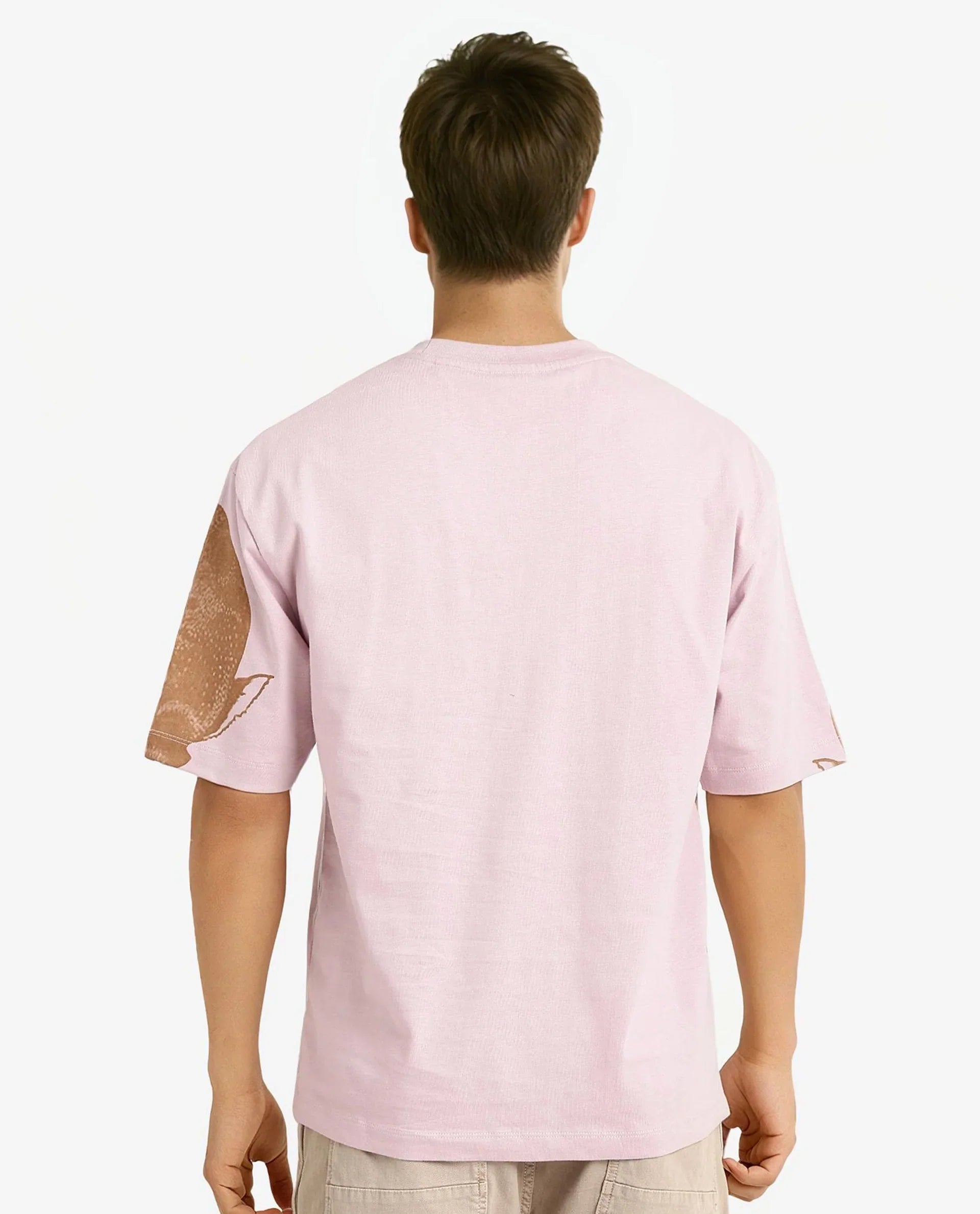 Rare Rabbit Men's Bunn Dusky Pink Cotton Graphic Print Oversized Fit Half Sleeve Crew Neck T-Shirt