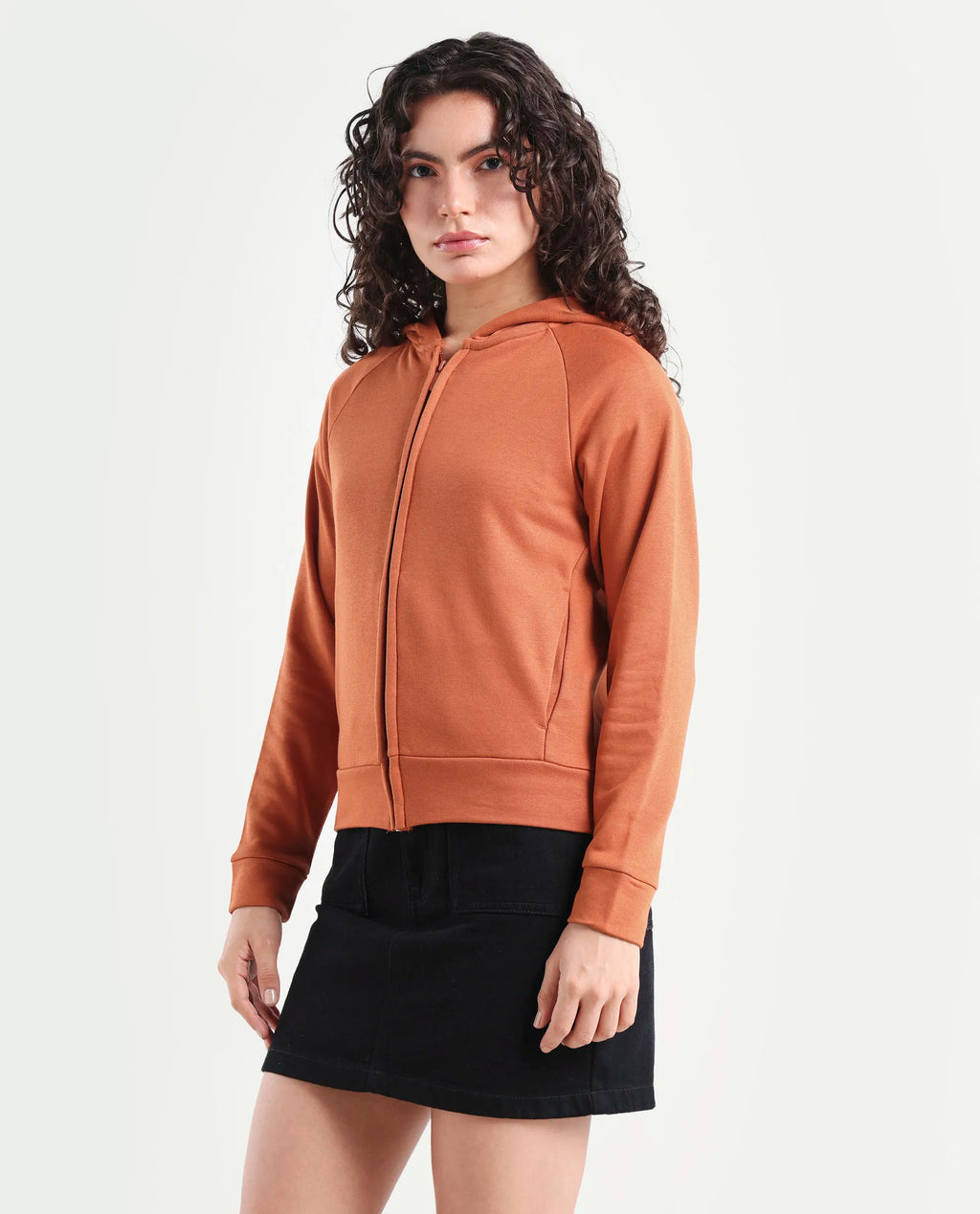 Rareism Women's Medium Weight Terry 290 Gsm Cotton Blend Hooded Plain Regular Fit Jacket