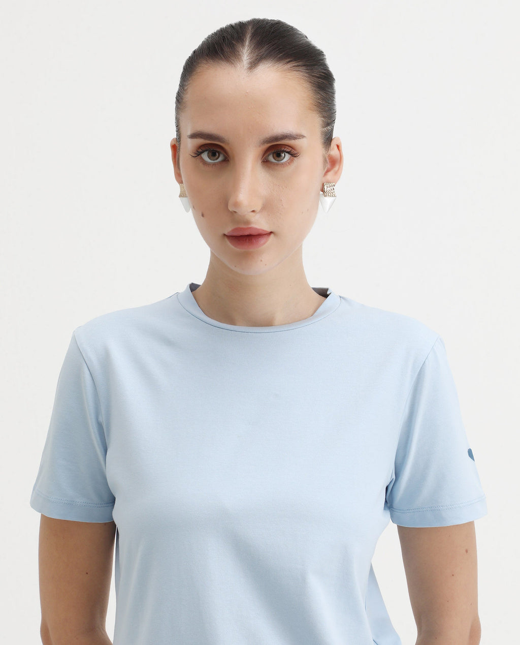 Rareism Women's Cercis Light Blue Polyester Crew Neck Typography Print Regular Fit T-Shirt