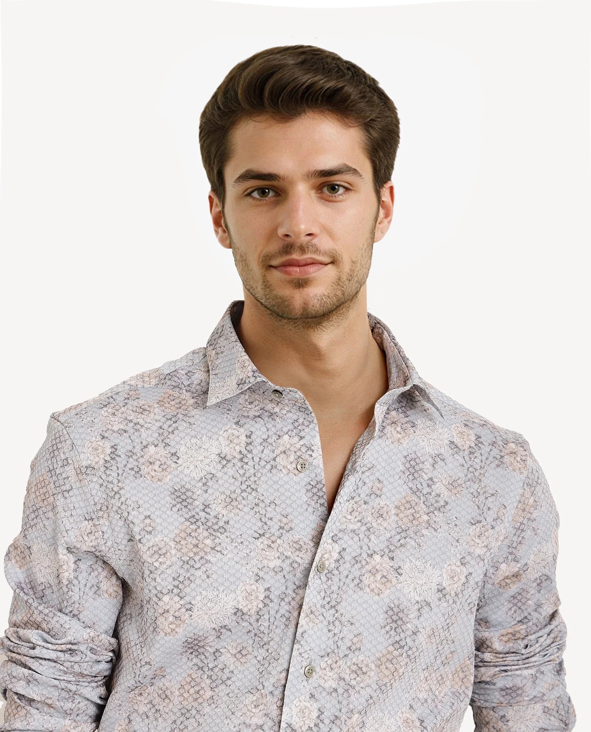 Rare Rabbit Men's Chester Pastel Blue Cotton Floral Print Regular Fit Full Sleeve Collared Shirt