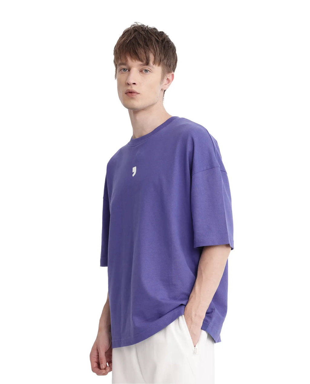 Rare Rabbit Men's Chile Purple Cotton Graphic Print Oversized Fit Half Sleeve Crew Neck T-Shirt