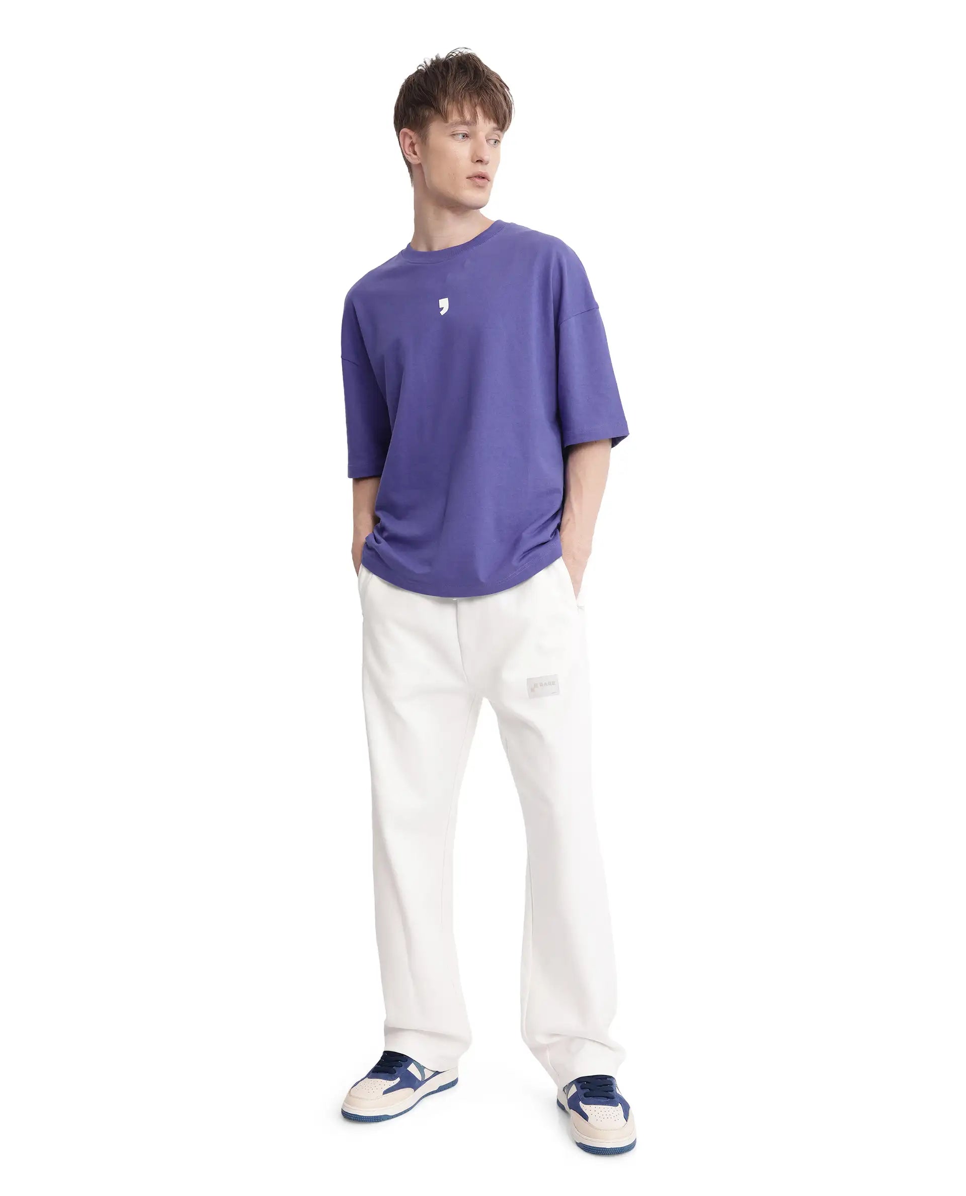 Rare Rabbit Men's Chile Purple Cotton Graphic Print Oversized Fit Half Sleeve Crew Neck T-Shirt