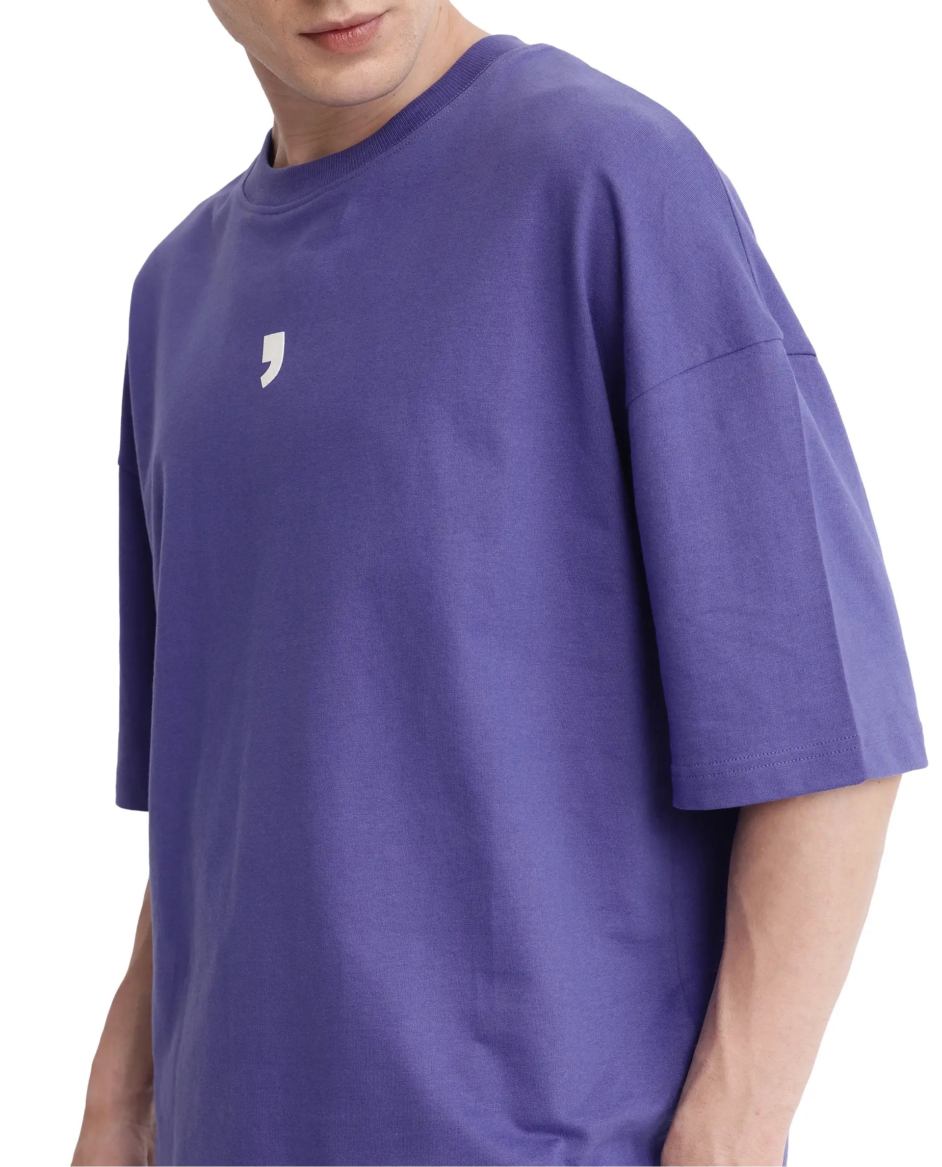 Rare Rabbit Men's Chile Purple Cotton Graphic Print Oversized Fit Half Sleeve Crew Neck T-Shirt