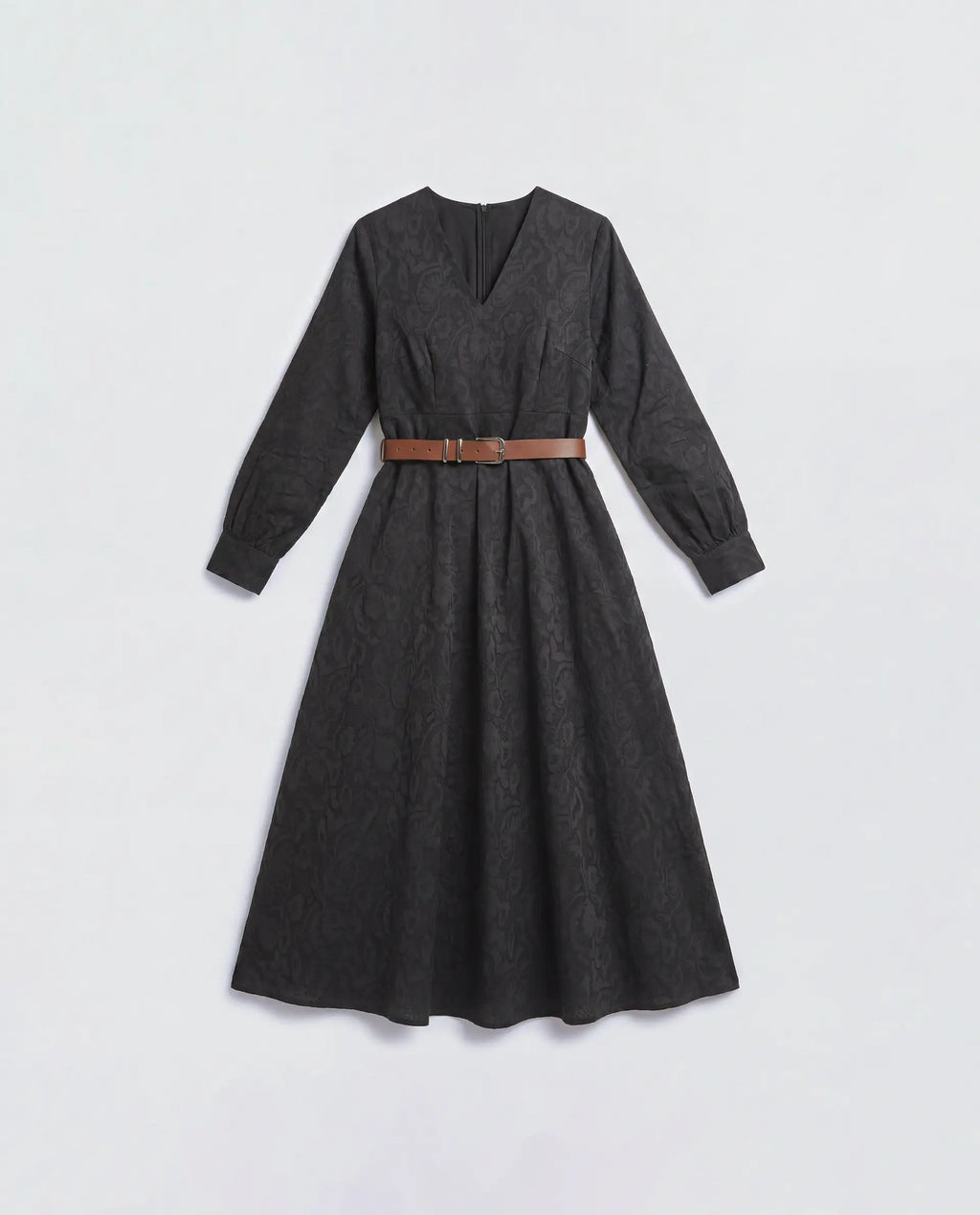 Rareism Women's Cinda Black Cotton Full Sleeve Flared Jacquard Dress