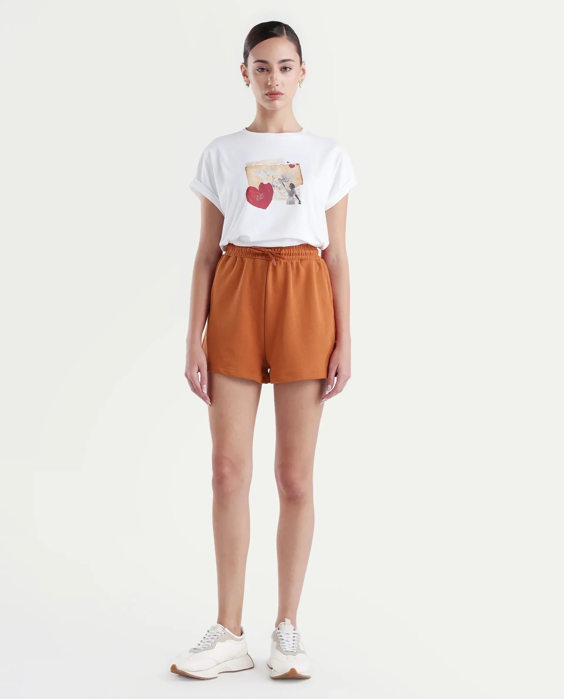 Rareism Women's Medium Weight Terry 290 Gsm Cotton Blend Plain Mini Relaxed Fit Shorts