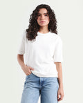 Rareism Women's Medium Weight Terry 290 Gsm Cotton Crew Neck Plain Relaxed Fit Sweat Tee