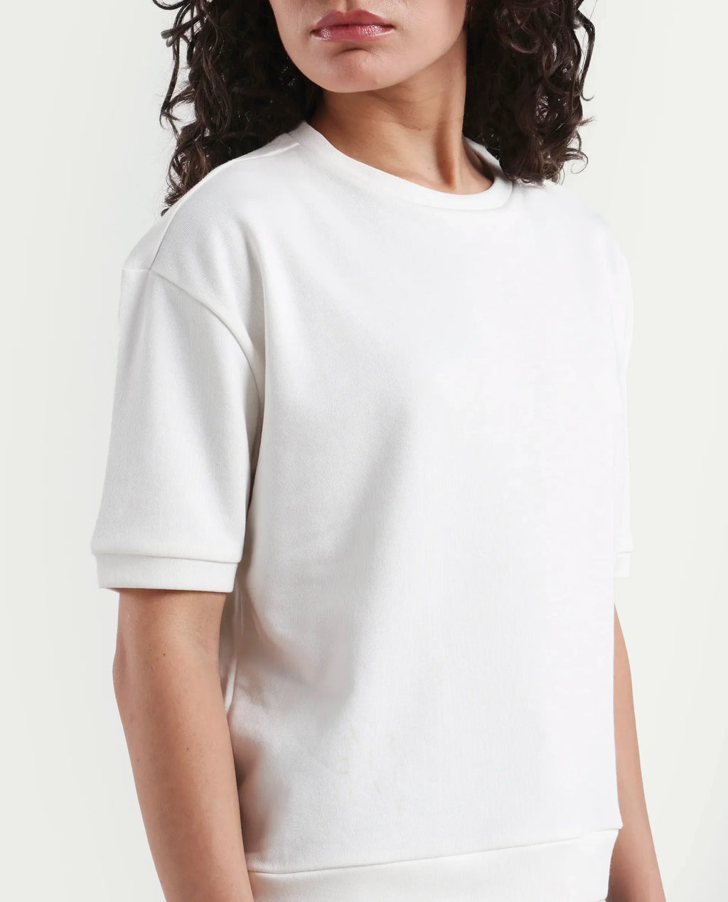 Rareism Women's Medium Weight Terry 290 Gsm Cotton Crew Neck Plain Relaxed Fit Sweat Tee