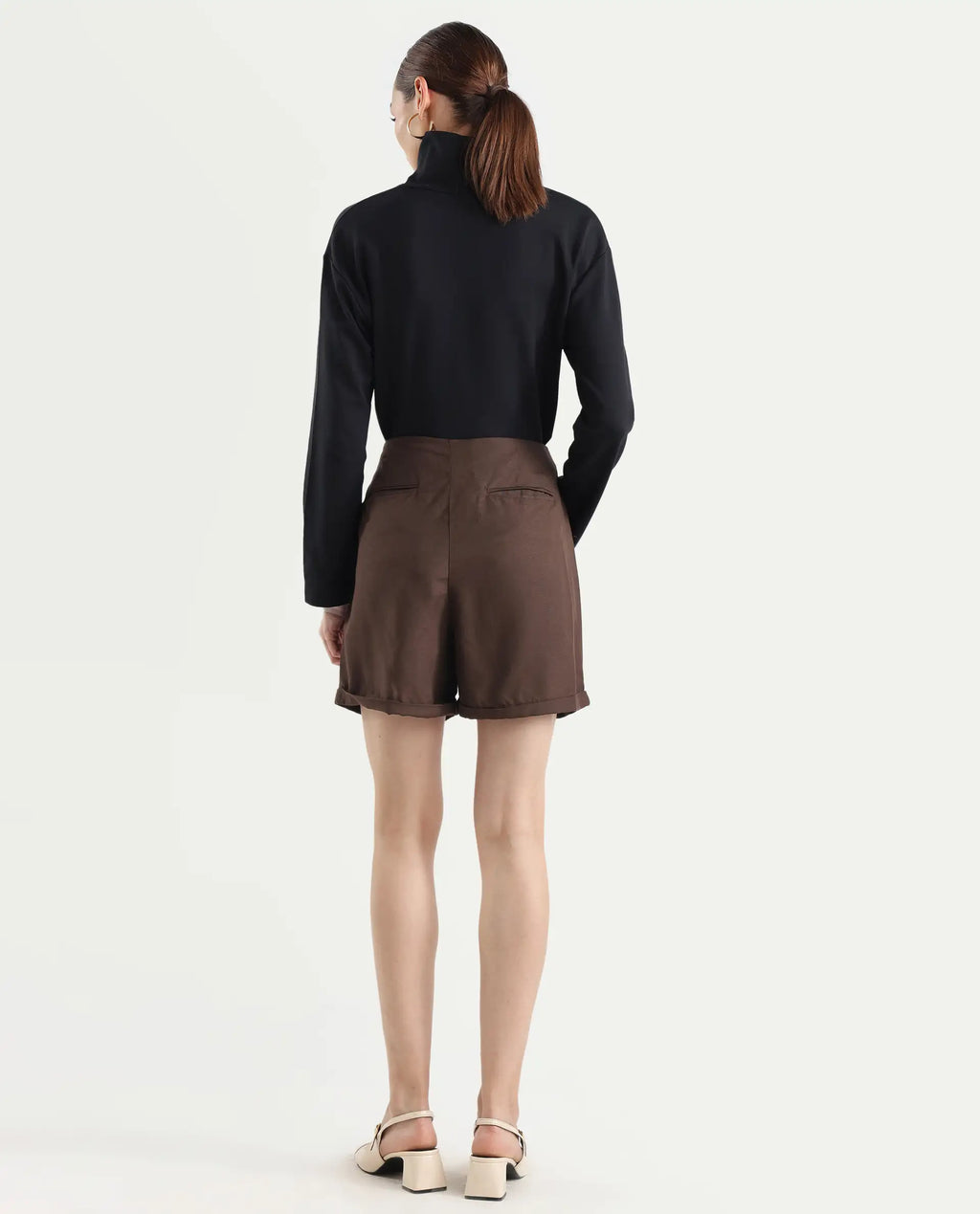 Rareism Women's Cunelo Brown Viscose Blend Plain Mini Regular Fit Shorts