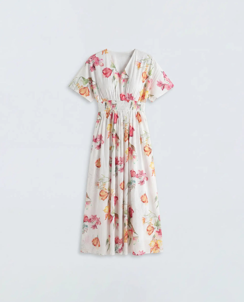 Rareism Women's Curie White Cotton Half Sleeve Fit And Flare Floral Print Dress