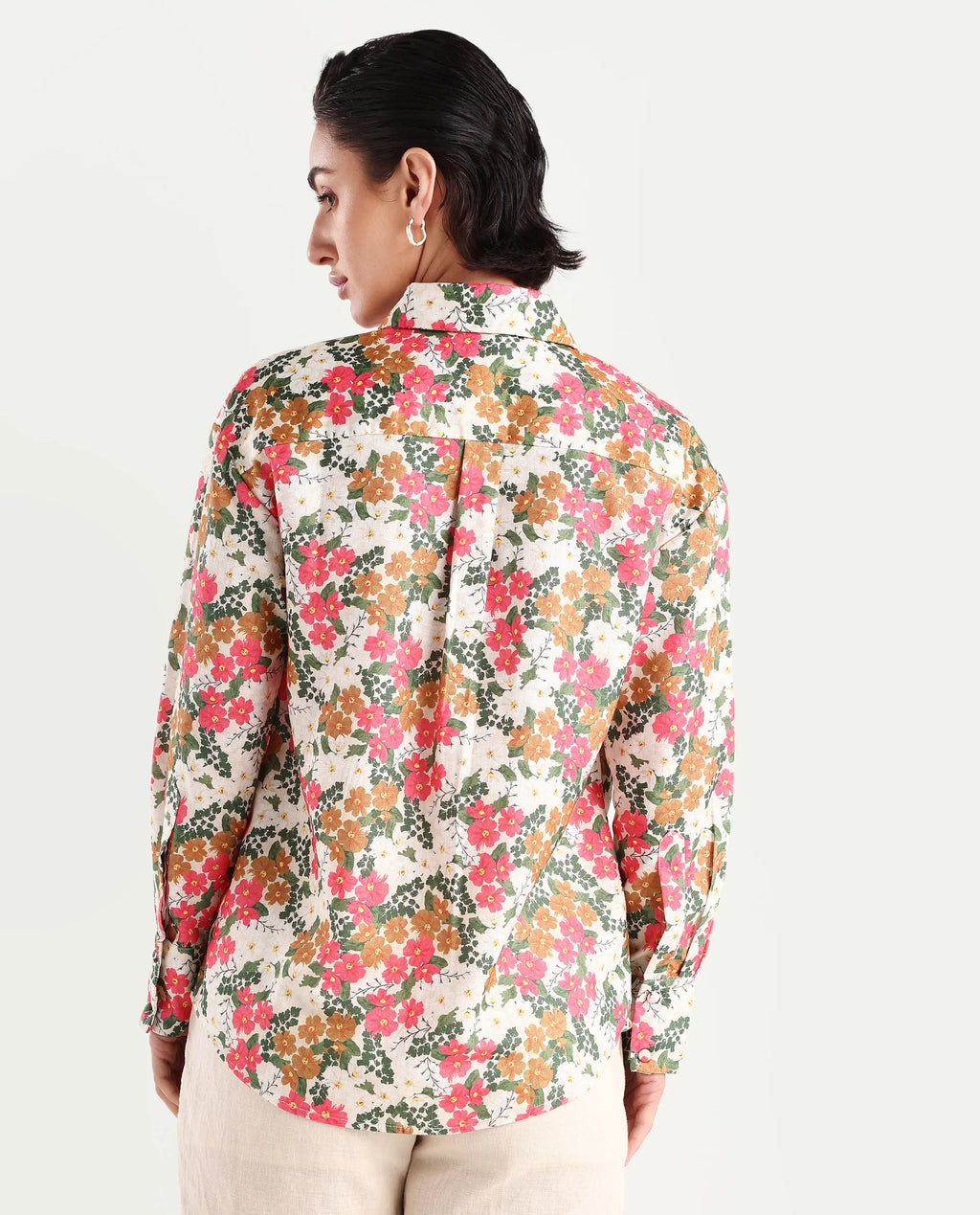 Rareism Women's Desantis Multi Polyester Spread Collar Floral Print Cuffed Sleeve Regular Fit Shirt