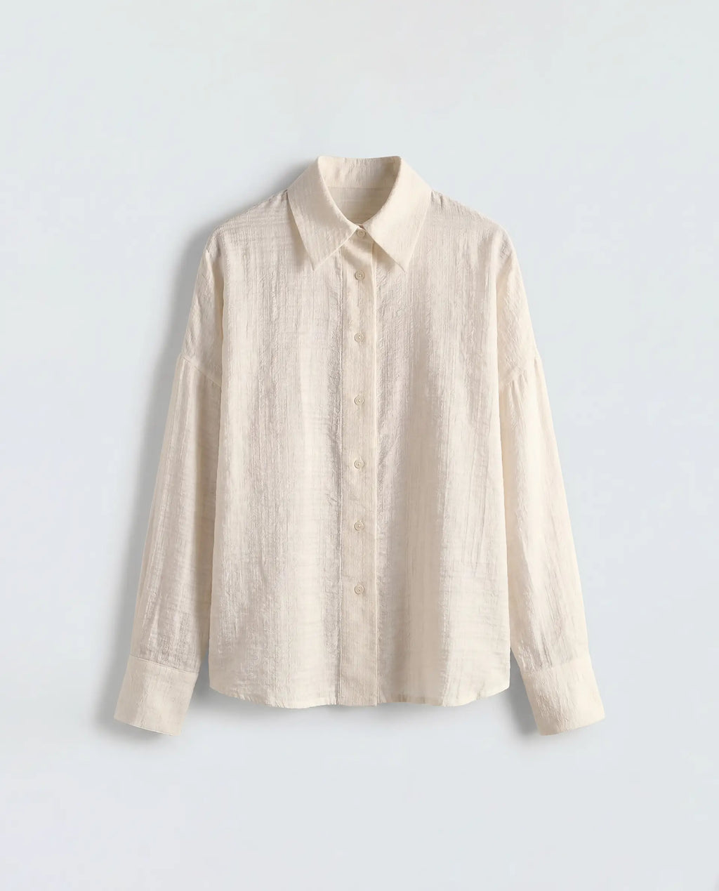 Rareism Women's Diri Off White Viscose Blend Full Sleeve Spread Collar Button Oversized Plain Shirt