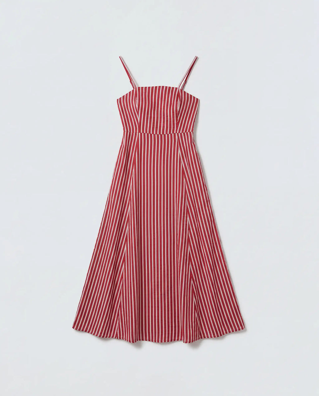 Rareism Women's Domtu Red Viscose Blend Square Button And Zip Fit And Flare Striped Dress