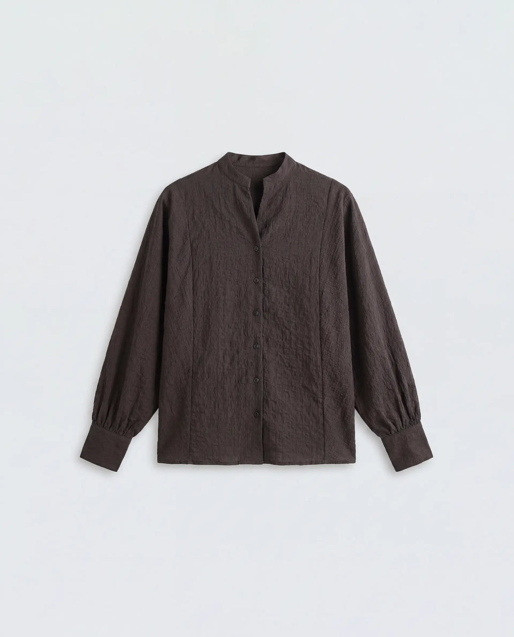 Rareism Women's Dove Brown Viscose Blend Band Collar Button Regular Plain Top