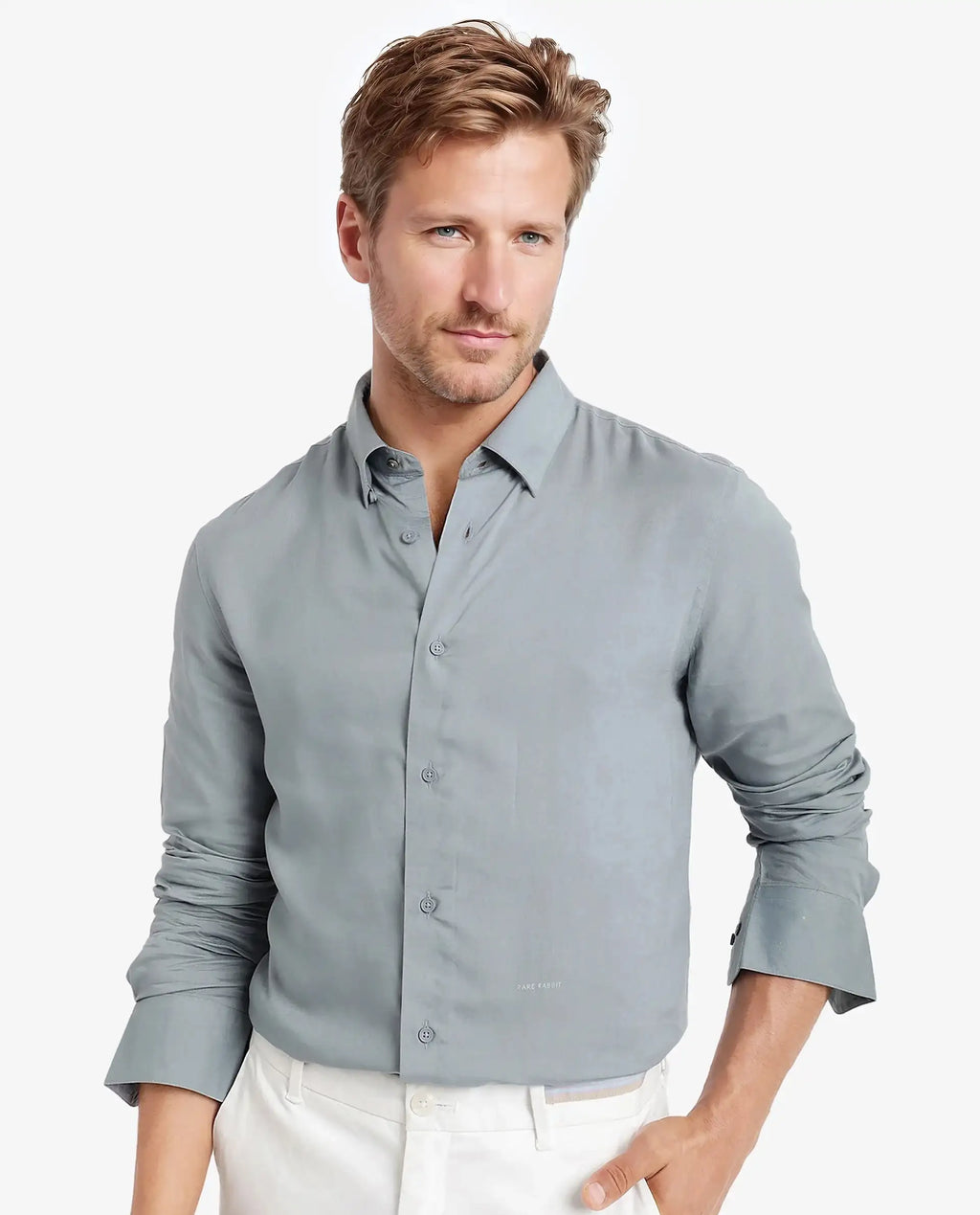 Rare Rabbit Men's Dub Dusky Blue Modal Plain Regular Fit Full Sleeve Collared Shirt