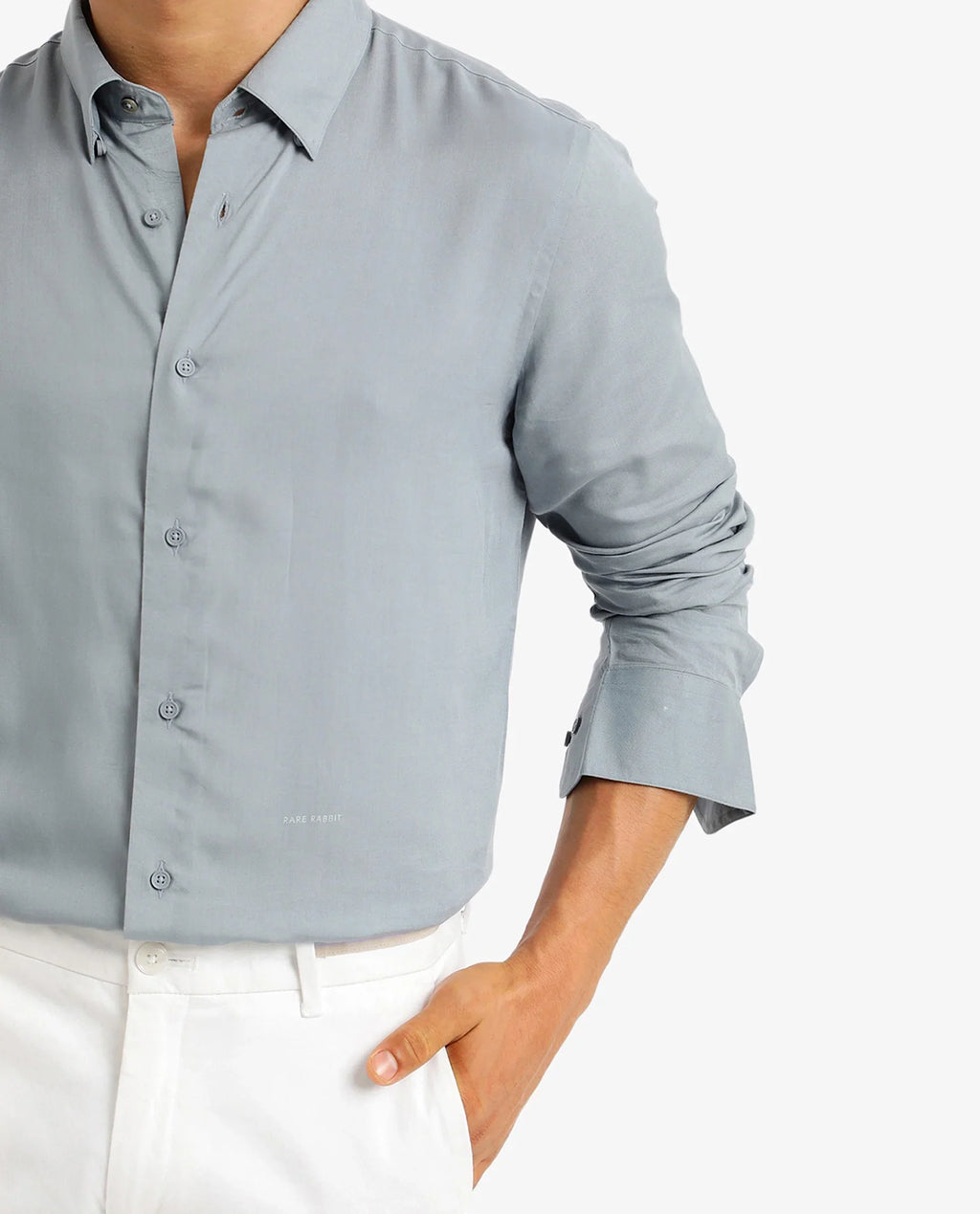 Rare Rabbit Men's Dub Dusky Blue Modal Plain Regular Fit Full Sleeve Collared Shirt