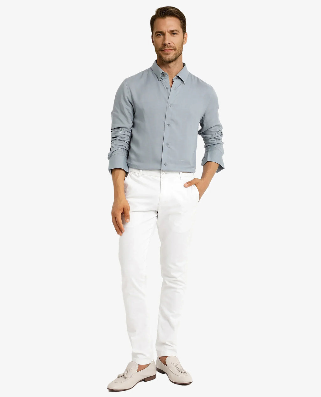 Rare Rabbit Men's Dub Dusky Blue Modal Plain Regular Fit Full Sleeve Collared Shirt