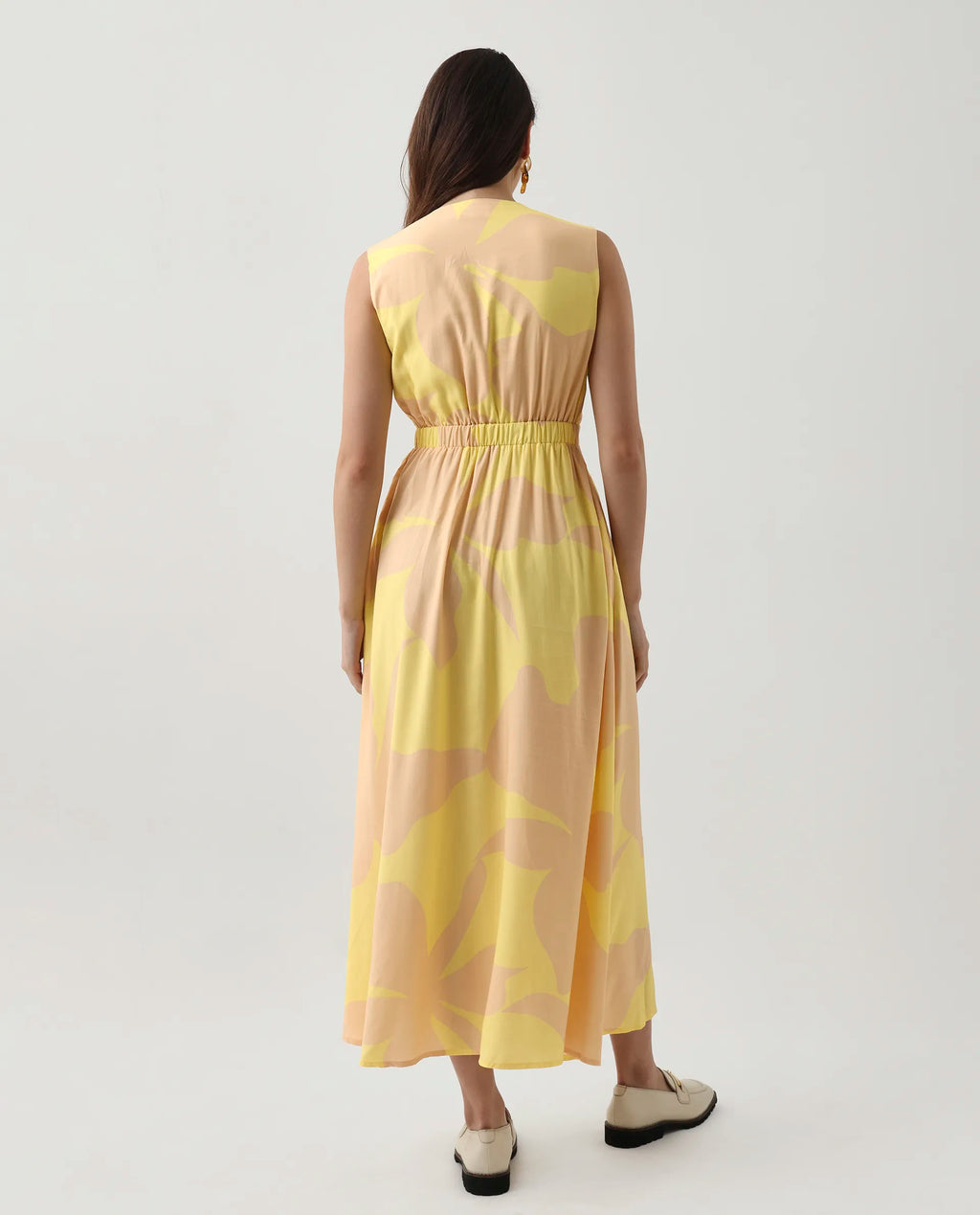 Rareism Women's Elbee Brown Viscose Wrap Neck A-Line Printed Midi Dress