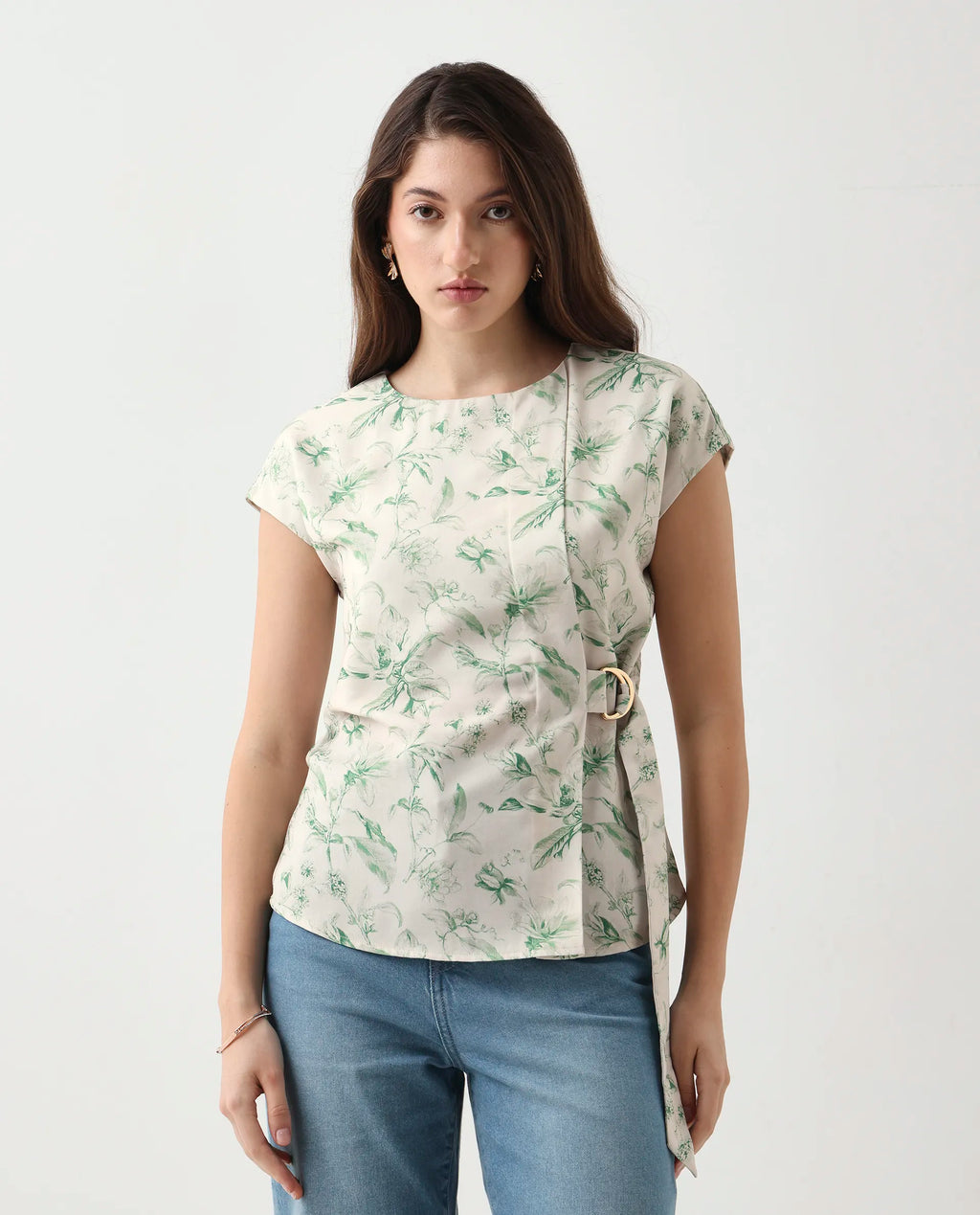 Rareism Women's Eligh Light Green Polyester Extended Sleeves Round Neck Regular Fit Top