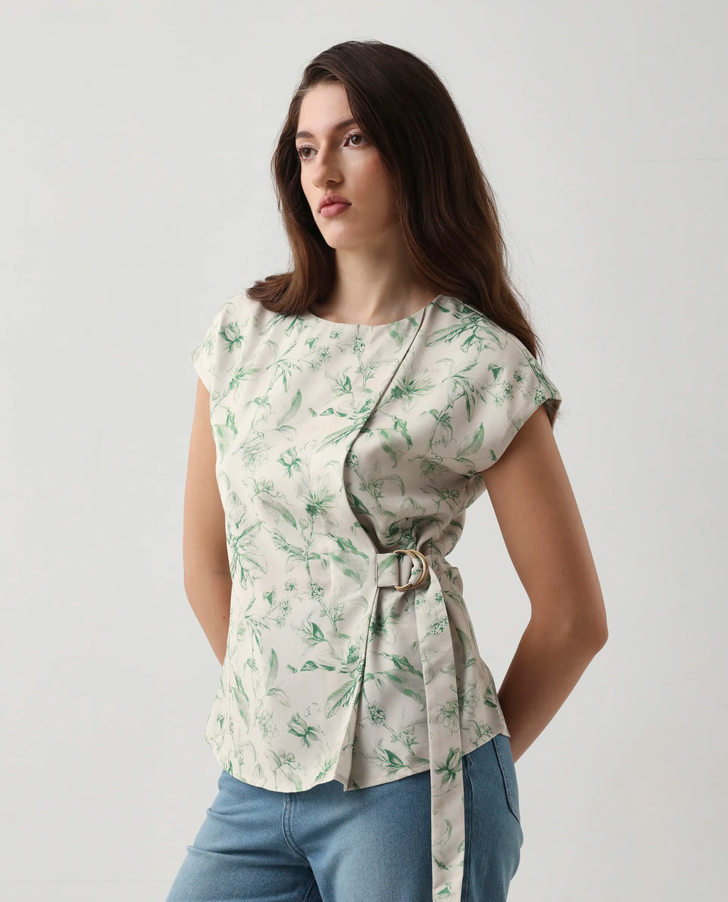 Rareism Women's Eligh Light Green Polyester Extended Sleeves Round Neck Regular Fit Top