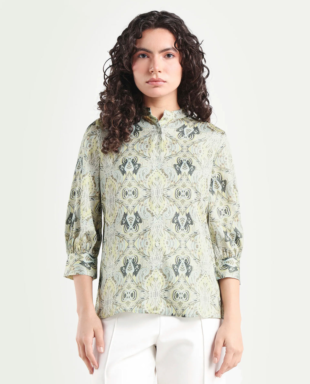 Rareism Women's Epsea Multi Cotton Paisley Print Cuffed Sleeve Regular Fit Top