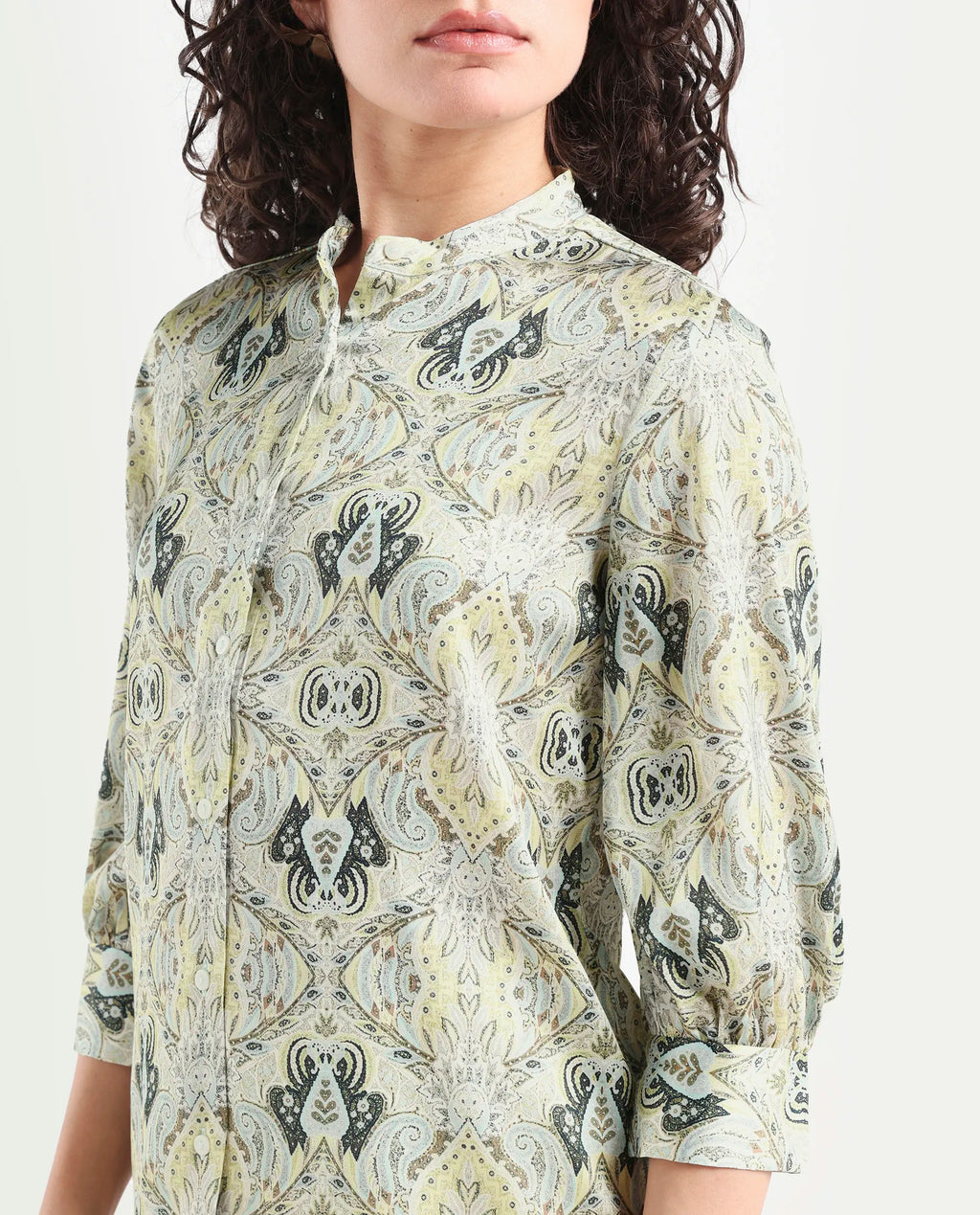 Rareism Women's Epsea Multi Cotton Paisley Print Cuffed Sleeve Regular Fit Top