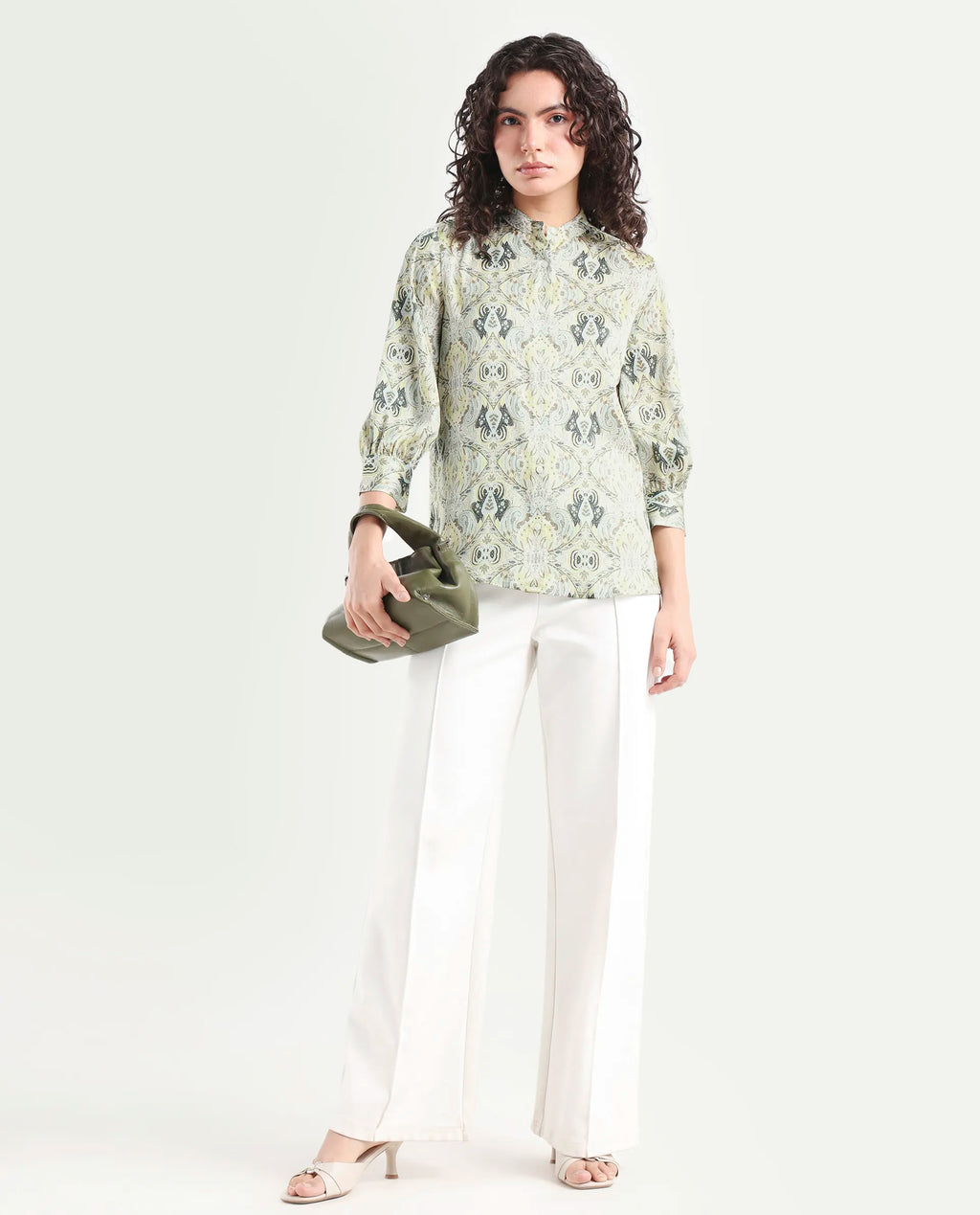 Rareism Women's Epsea Multi Cotton Paisley Print Cuffed Sleeve Regular Fit Top