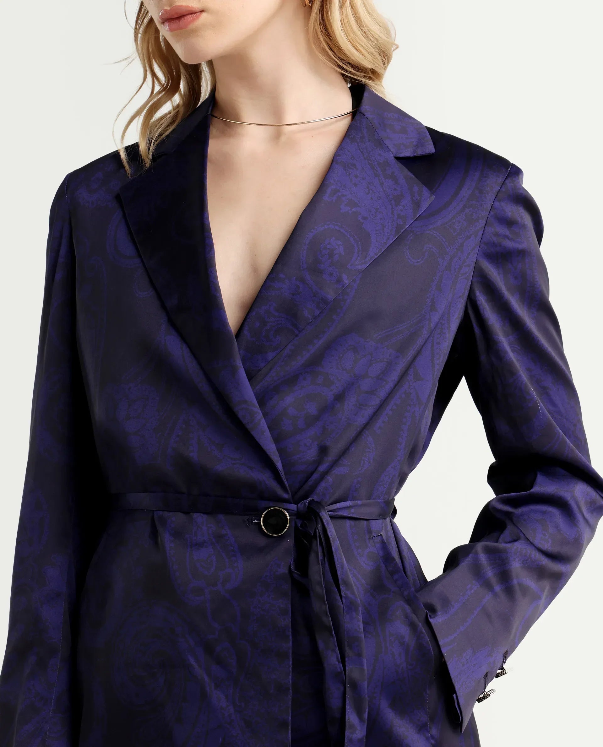 Rareism Women's Esena Dark Navy Polyester Lapel Neck Abstract Print Tailored Blazer