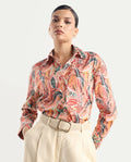 Rareism Women's Fitte Multi Cotton Drop Collar Abstract Print Cuffed Sleeve Regular Fit Shirt