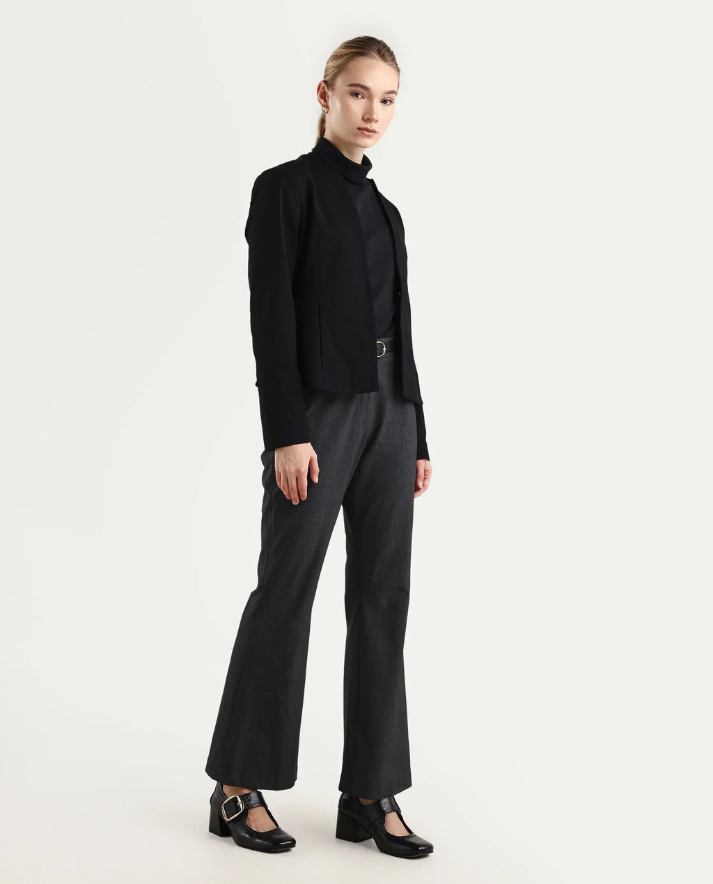 Rareism Women's Flare Grey Polyester Blend Bootcut Ankle Length Plain Travel Trouser