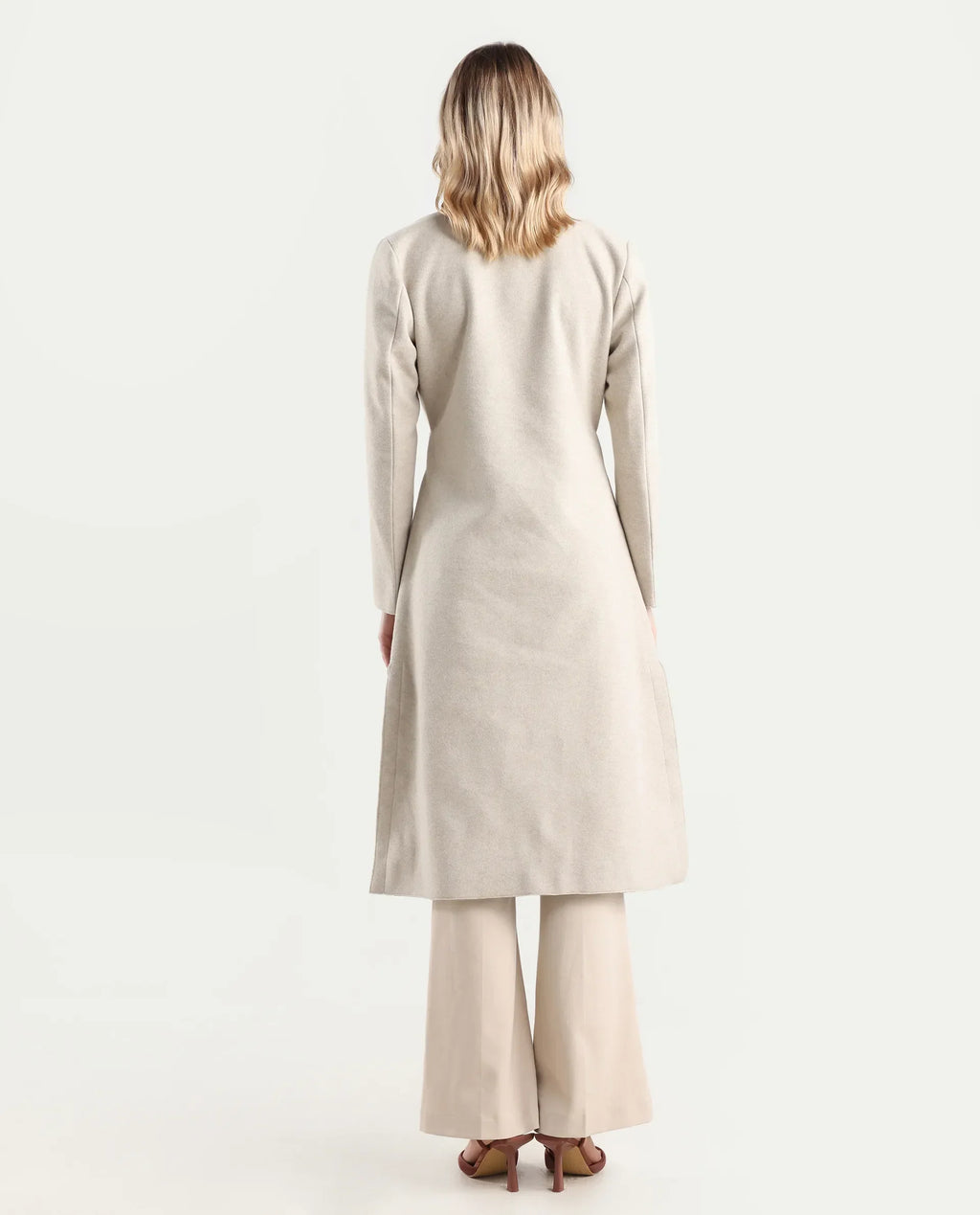 Rareism Women's Gisbory Off White Polyester Blend Lapel Collar Coat Plain Coat