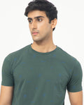 Rare Rabbit Men's Grammy Dark Green Cotton Monogram Print Slim Fit Half Sleeve Crew Neck T-Shirt