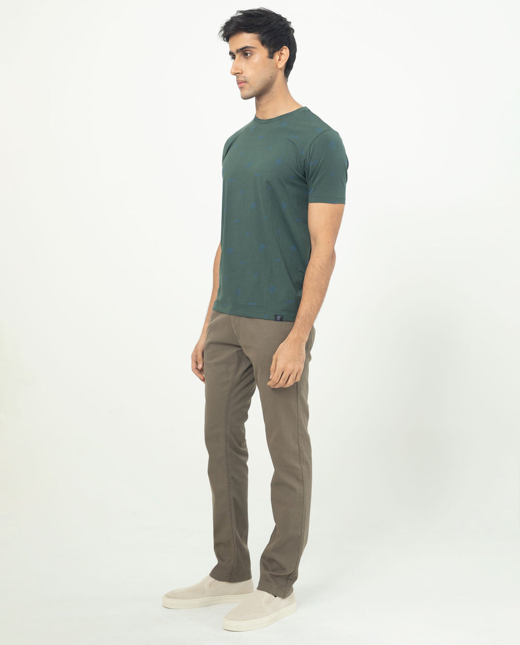Rare Rabbit Men's Grammy Dark Green Cotton Monogram Print Slim Fit Half Sleeve Crew Neck T-Shirt
