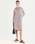 Rareism Women's Gyumri Light Multi Twill Spread Collar Geometric Print Raglan Sleeve Midi A-Line Dress