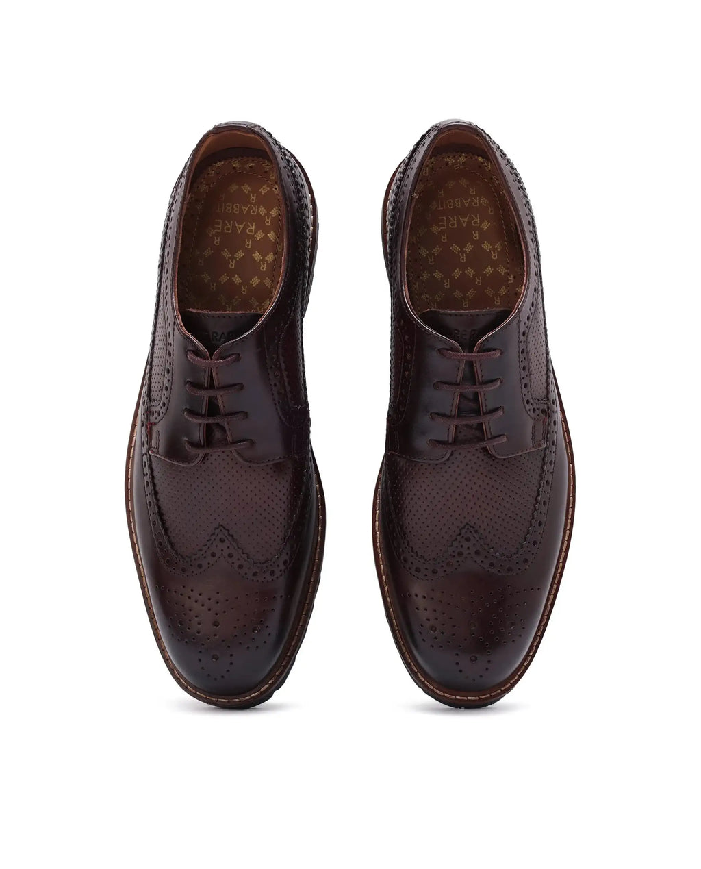 Rare Rabbit Mens Brox Maroon Derby Lace-Up Brogue Detailing Leather Formal Shoes