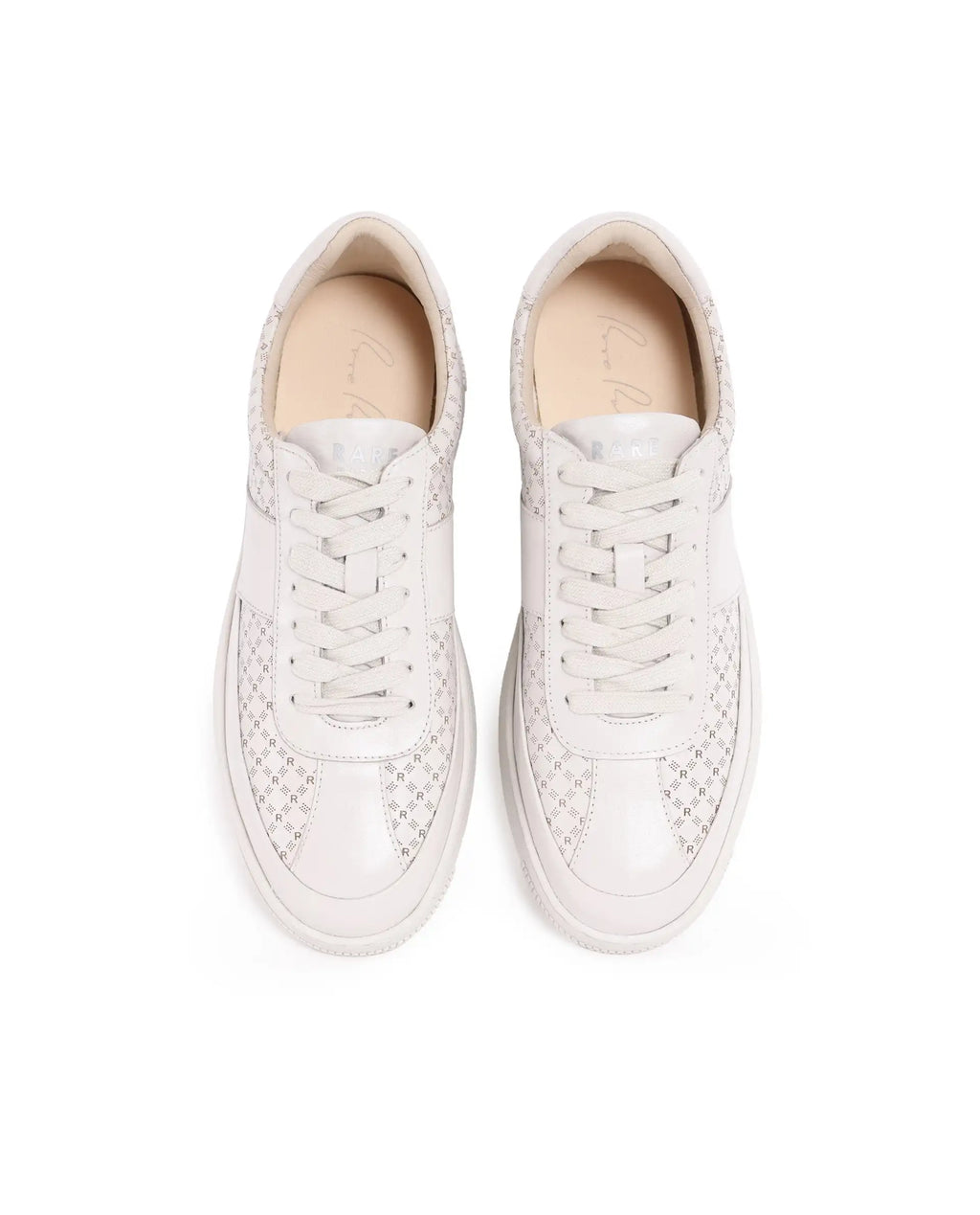 Rare Rabbit Men's Galileo Stellar Ivory Genuine Leather Monogram Print Low-Top Sneaker Shoes