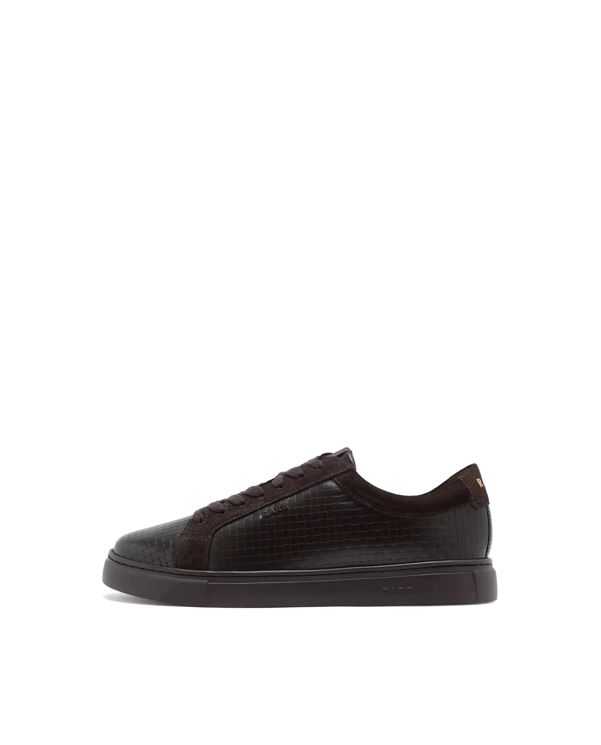 Rare Rabbit Men Herlock Brown Plated Genuine Leather With A Branded Metal Trim Low-Top Lace-Up Sneaker Shoes