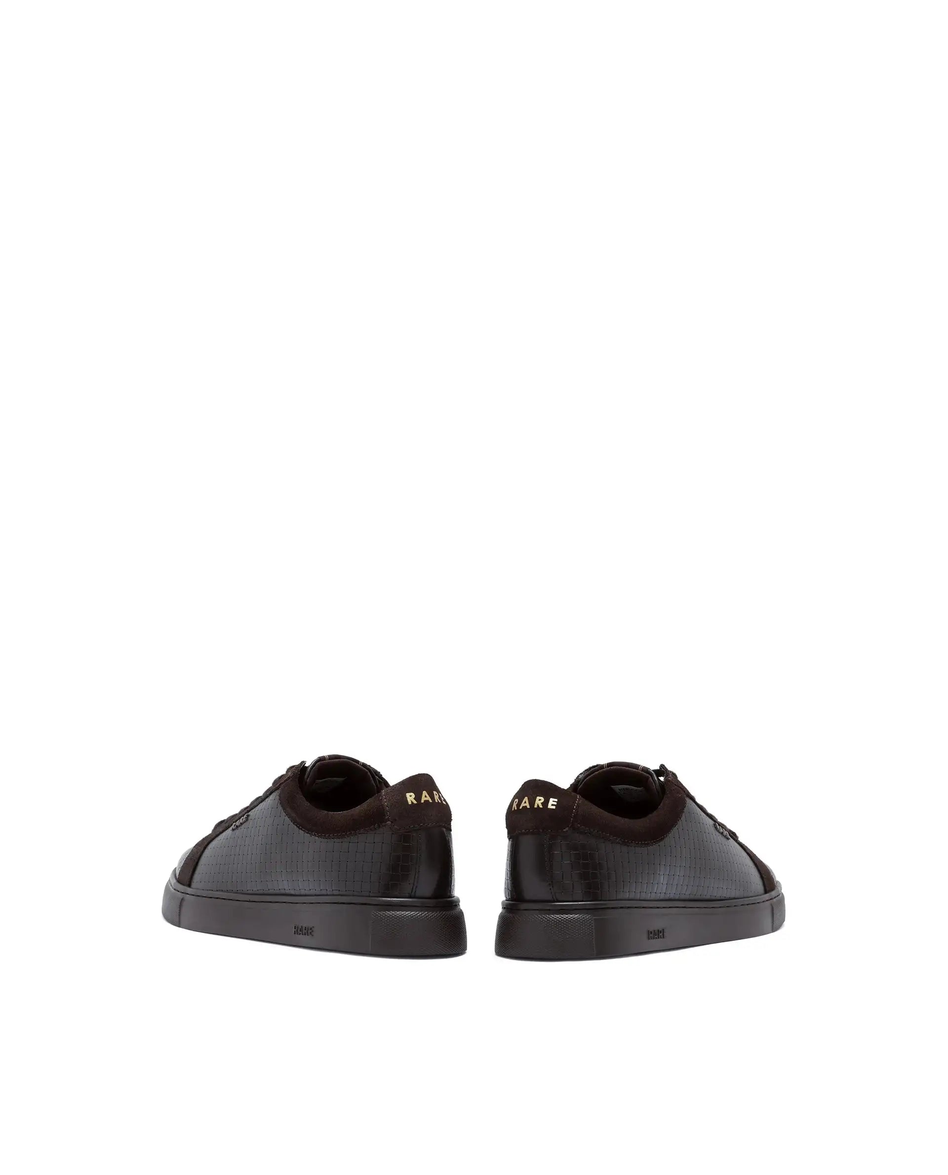 Rare Rabbit Men Herlock Brown Plated Genuine Leather With A Branded Metal Trim Low-Top Lace-Up Sneaker Shoes