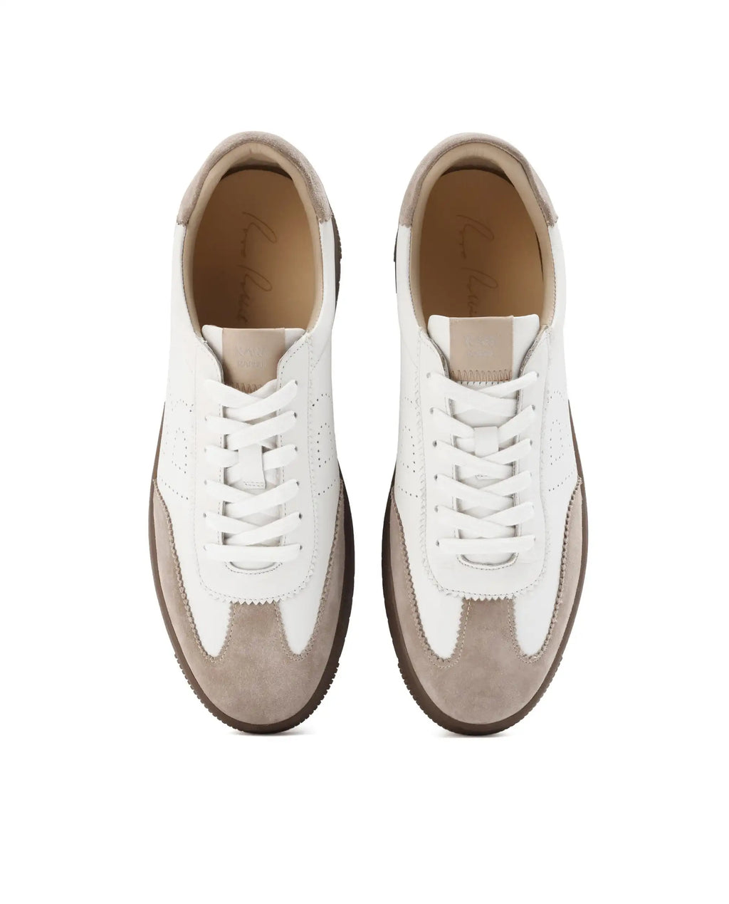 Rare Rabbit Men's Orion Light Beige Suede And Leather Low-Top Lace-Up Sneaker Shoes