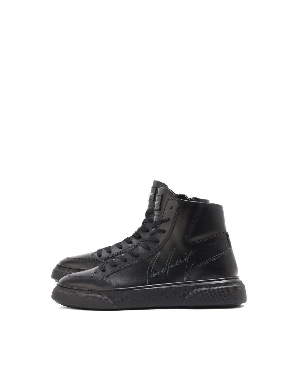 Rare Rabbit Men's Panzer Black Leather Round Toe Derby Style Zip Closure High Top Sneaker Shoes