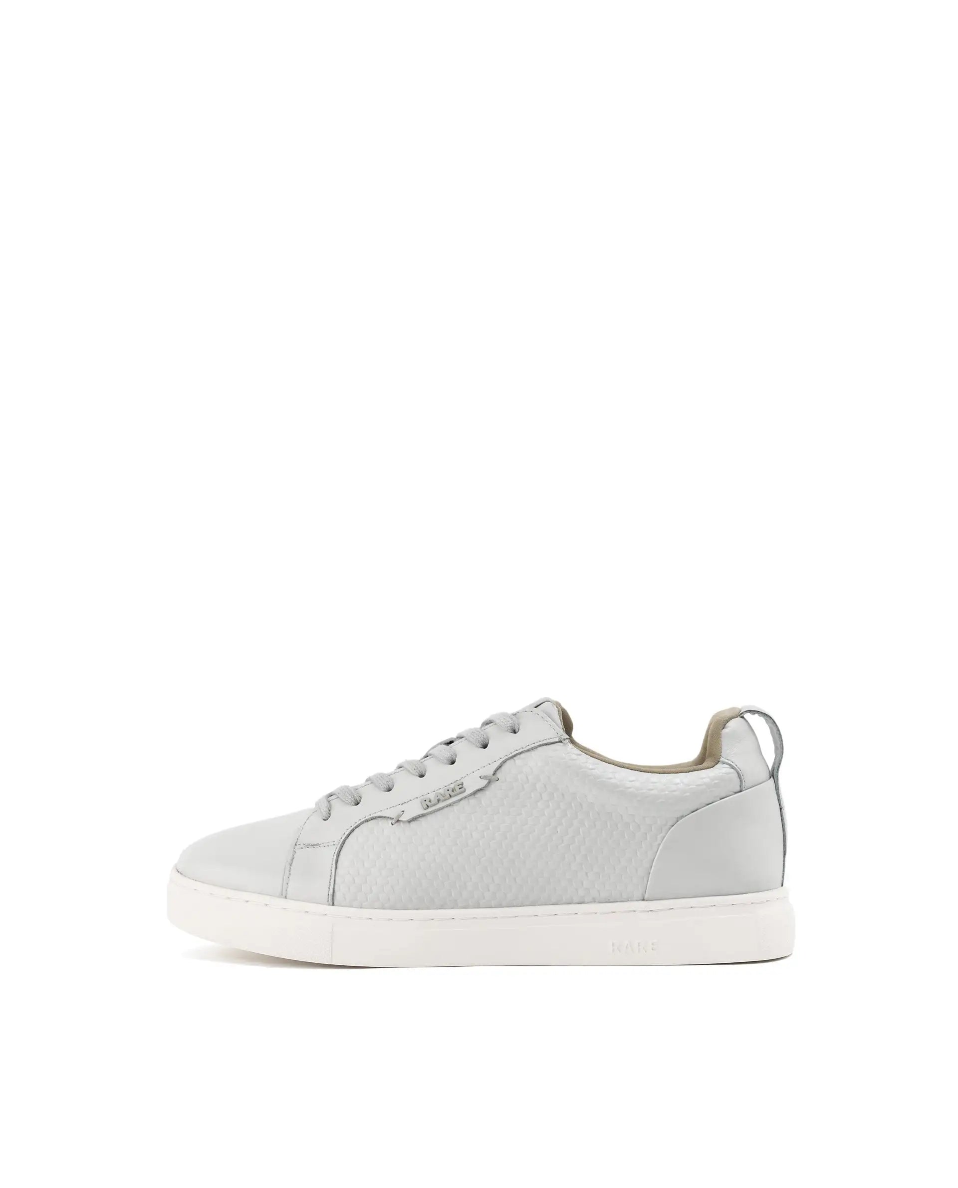 Rare Rabbit Mens Rapso Light Beige Round Toe Low-Top Embossed Lace-Up Sneaker Shoes
